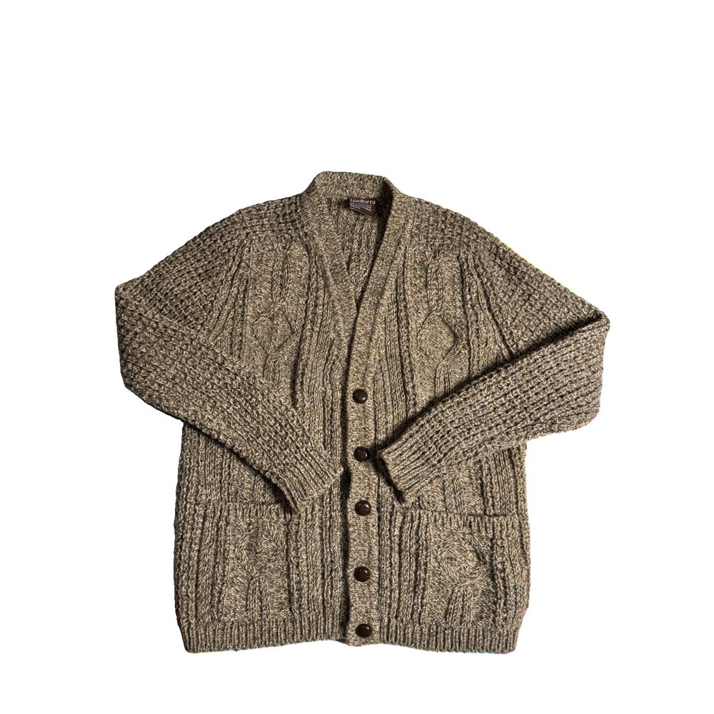 Gaeltarra Ireland Cardigan Sweater Vtg 100% Wool Cable Knit Unisex 42" Medium